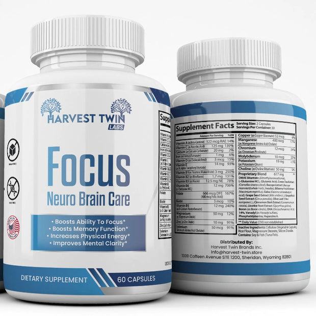 Harvest Twin Labs Focus Neuro Brain Care 60 Capsules