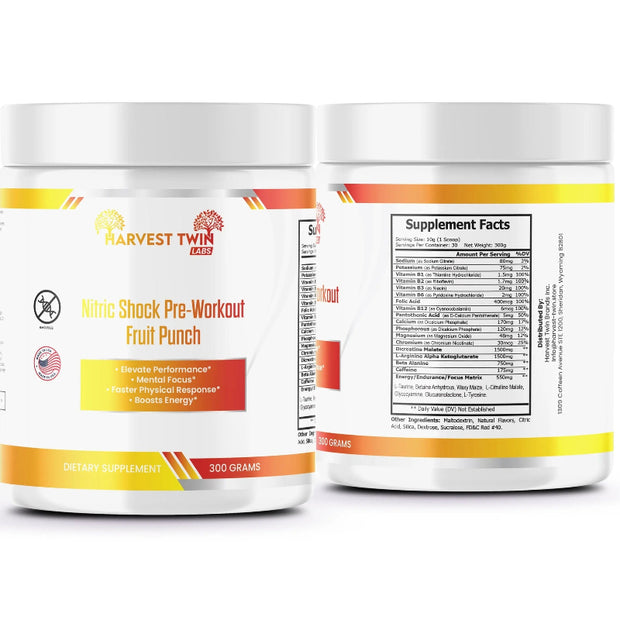 Harvest Twin Labs Nitric Shock Pre-Workout 300g Fruit Punch Energy Formula
