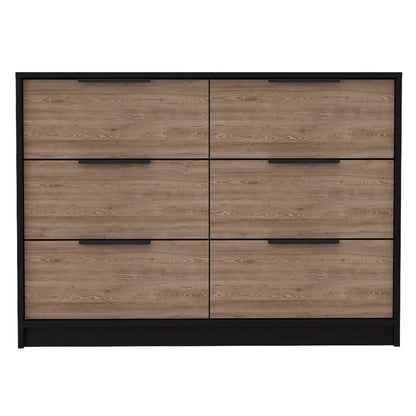 4 Drawer Double Dresser Metal Handle, Black Wengue / Pine Finish.