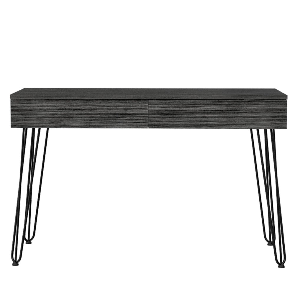 Desk with Hairpin Legs and Two Drawers, Black Wengue Finish.