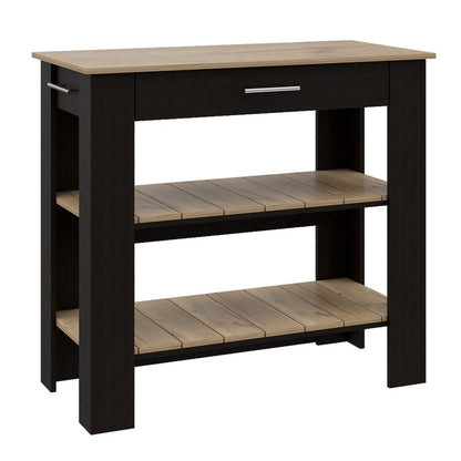 Kitchen Island 40 Inches Dozza, Two Shelves, Black Wengue / Light Oak