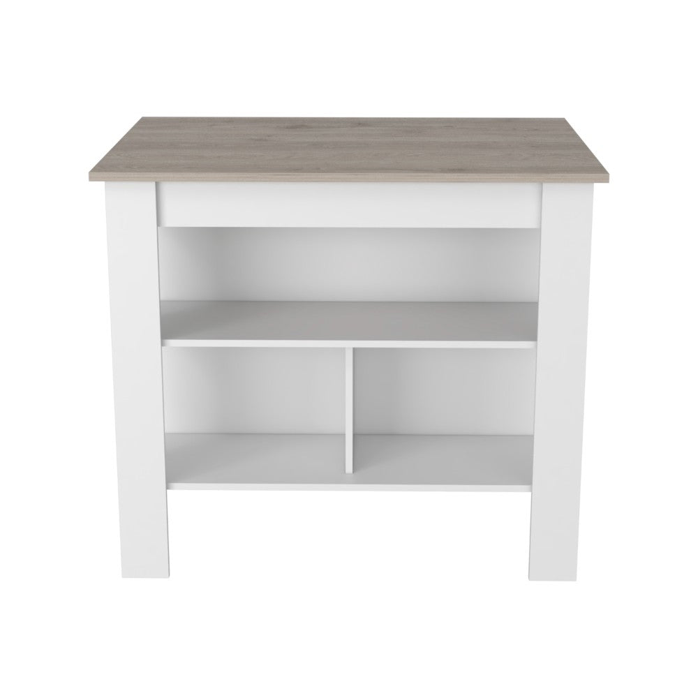 Kitchen Island, Three Shelves, Light Gray / White