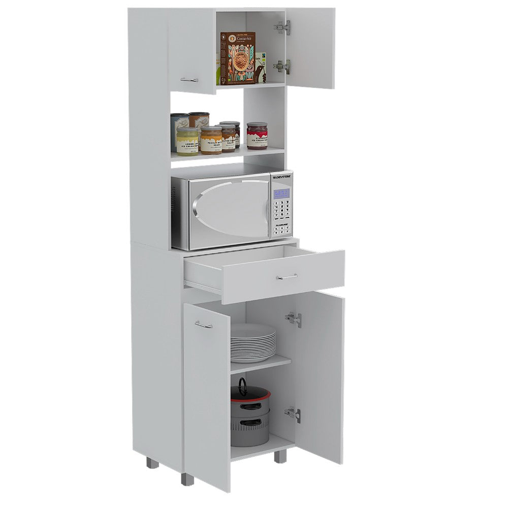 Microwave Cabinet, Double Door, White Finish