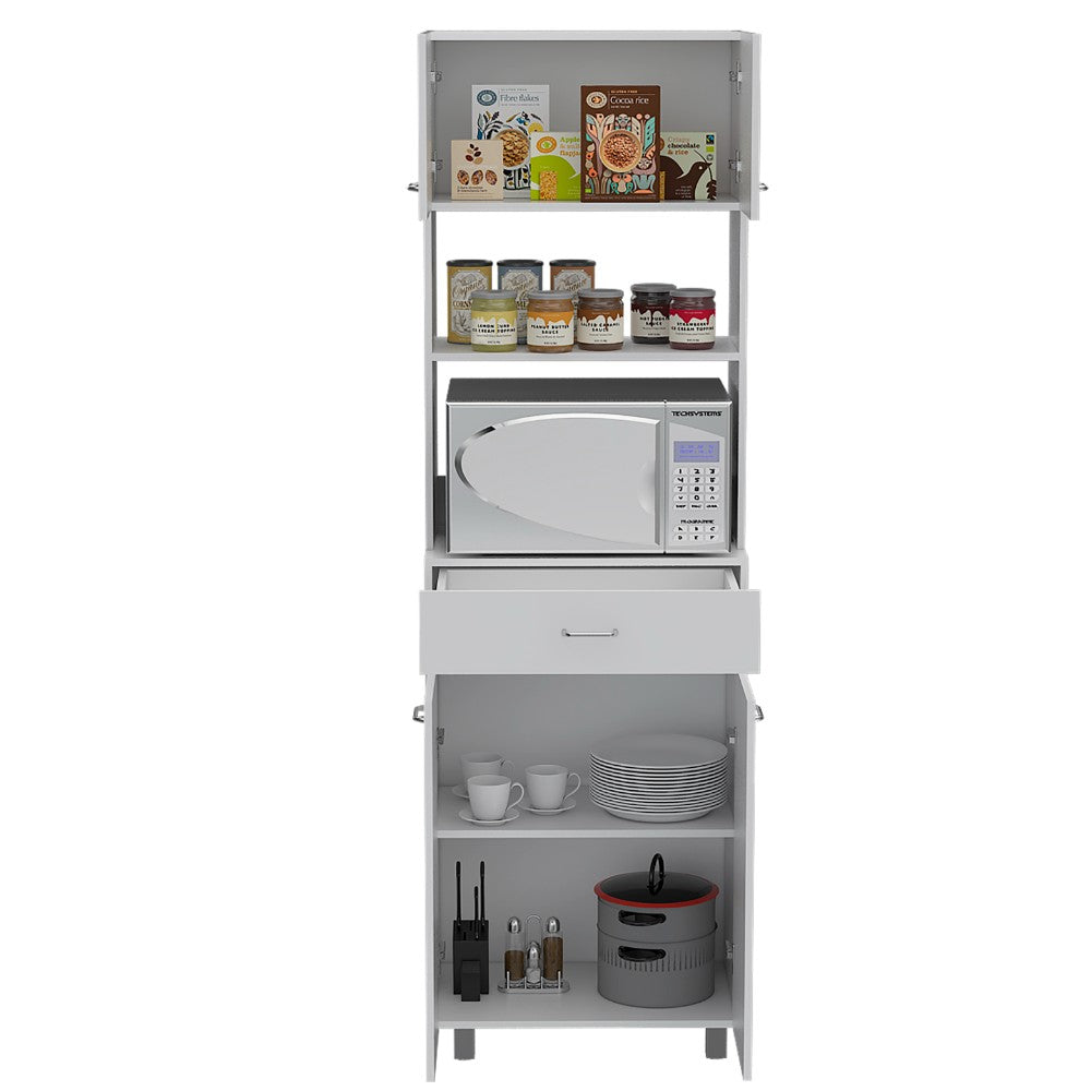 Microwave Cabinet, Double Door, White Finish