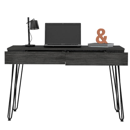 Desk with Hairpin Legs and Two Drawers, Black Wengue Finish.