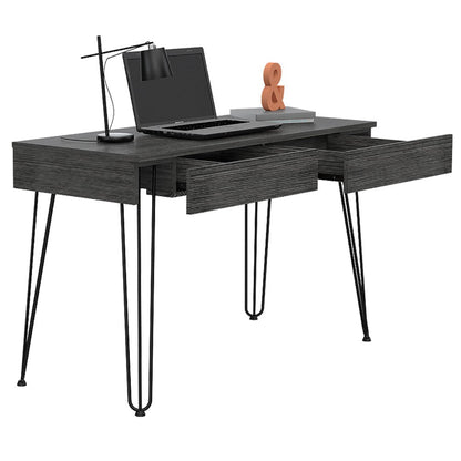 Desk with Hairpin Legs and Two Drawers, Black Wengue Finish.