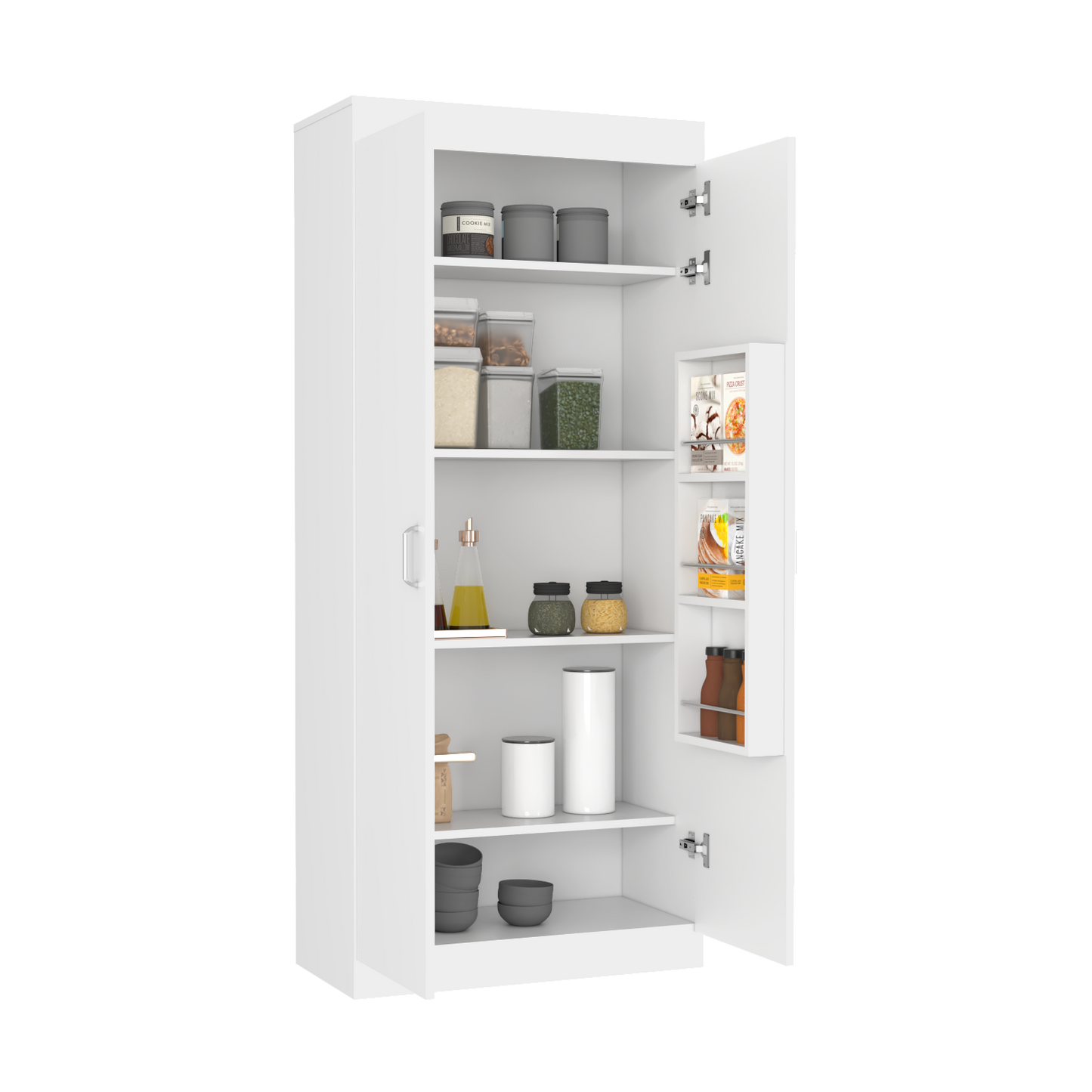 Pantry Cabinet, Five Shelves, White Finish.