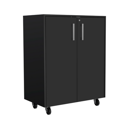 Storage Cabinet, Double Door and Casters, Black Wengue Finish