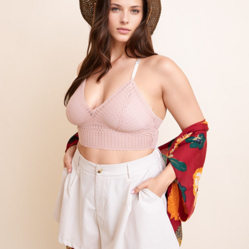 Mustard Knit Halter Bralette Top for Women