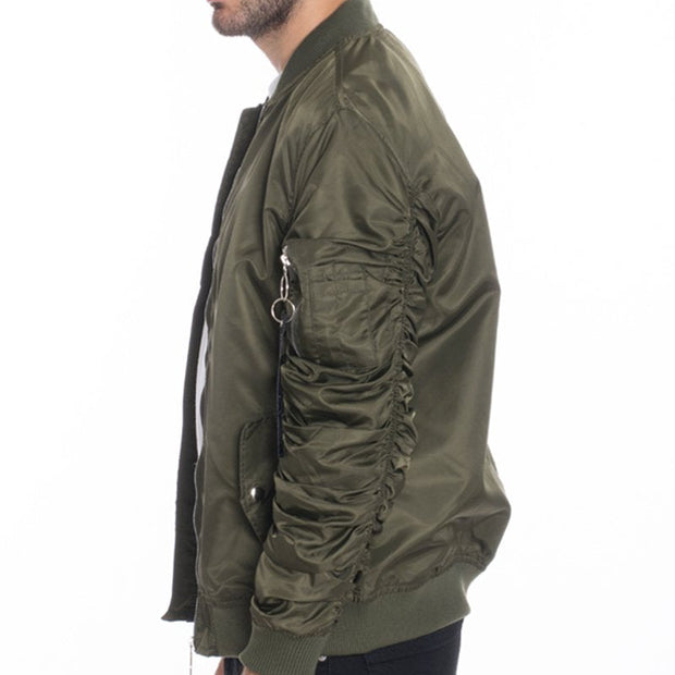 Men's Olive Green Bomber Jacket with Zip Sleeve