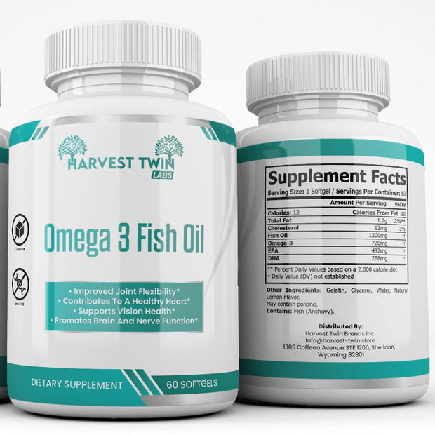 Harvest Twin Labs Omega 3 Fish Oil 1200mg – 60 Softgels Dietary Supplement