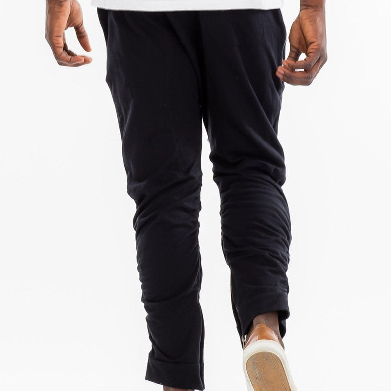 Men’s Black Ruched Jogger Pants with Drawstring