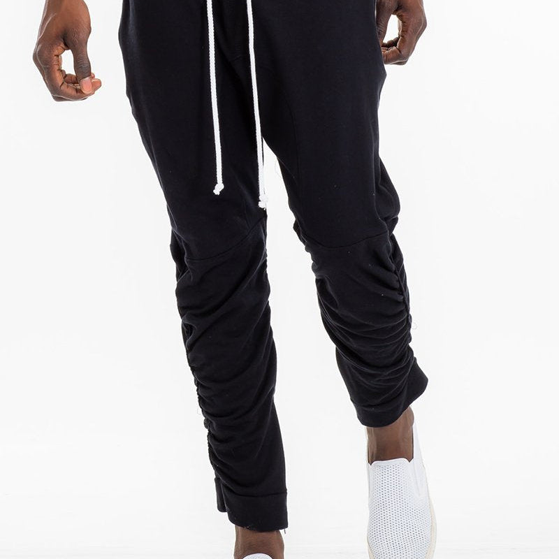 Men’s Black Ruched Jogger Pants with Drawstring