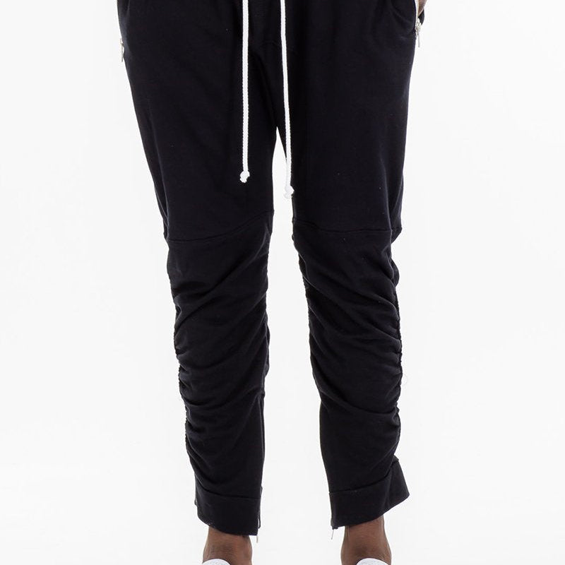 Men’s Black Ruched Jogger Pants with Drawstring