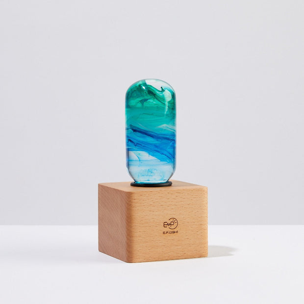 C.P.LIGHT Blue Green Glass Lamp Bulb with Wooden Base