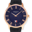 AMANT PARIS Blue Roman Numeral Dial Leather Strap Watch