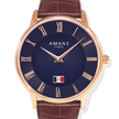 AMANT PARIS Blue Roman Numeral Dial Leather Strap Watch