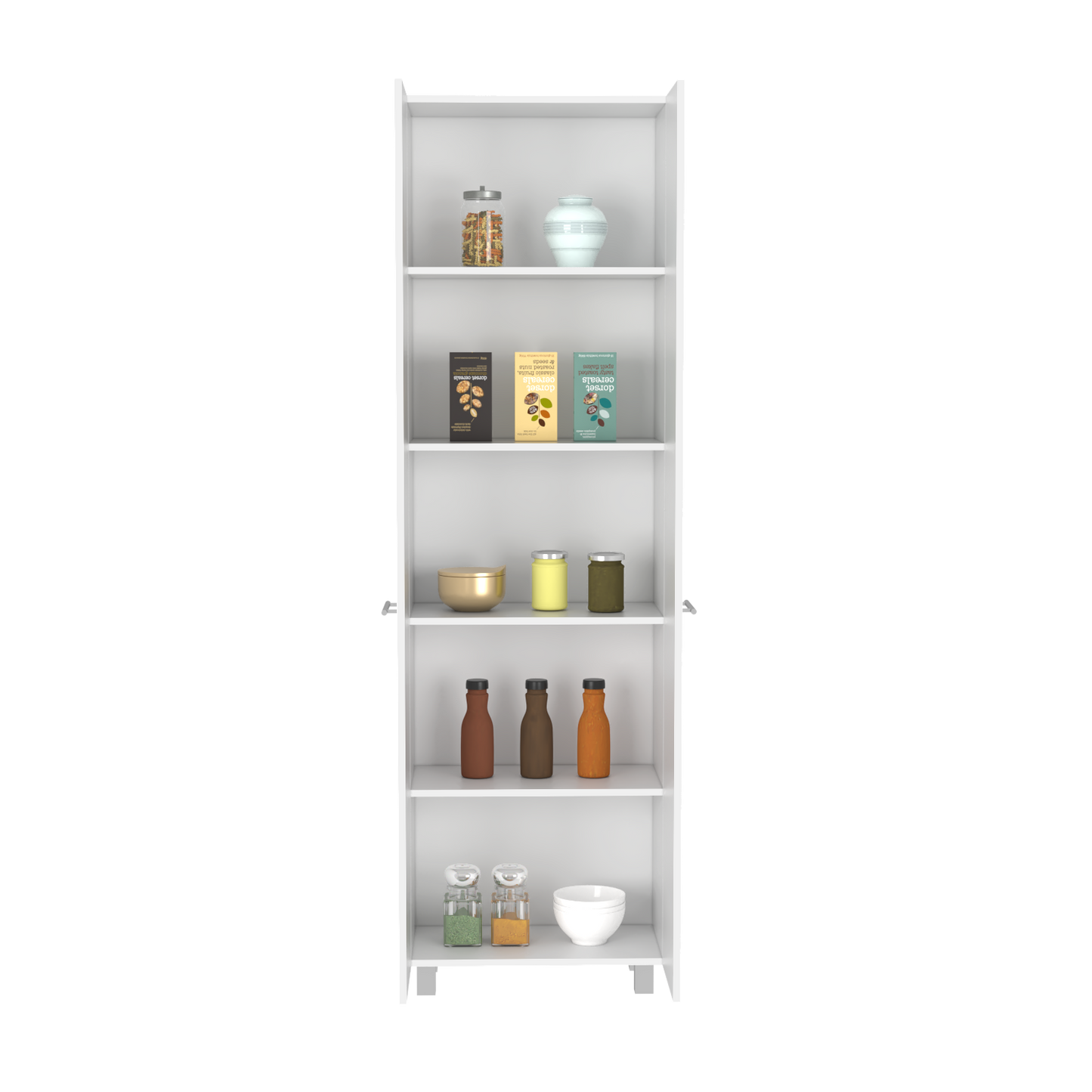 Pantry Cabinet, Five Interior Shelves, White Finish