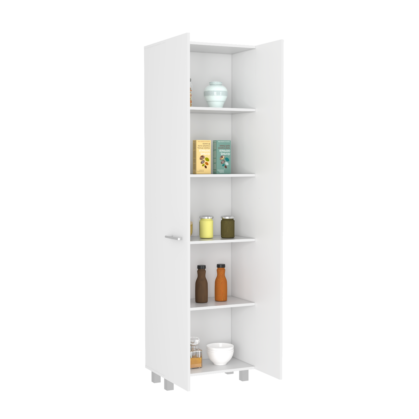 Pantry Cabinet, Five Interior Shelves, White Finish