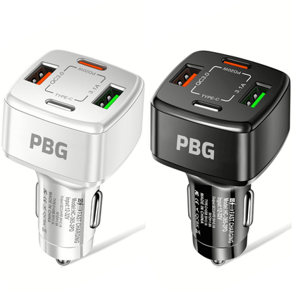 PBG 4-Port Car Charger: 2 PD & 2 USB - Fast, Universal Charging