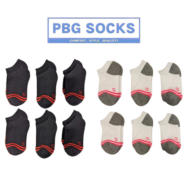 Chaussettes basses en coton mélangé pour enfants PBG, tailles 2 à 4, noir et blanc.