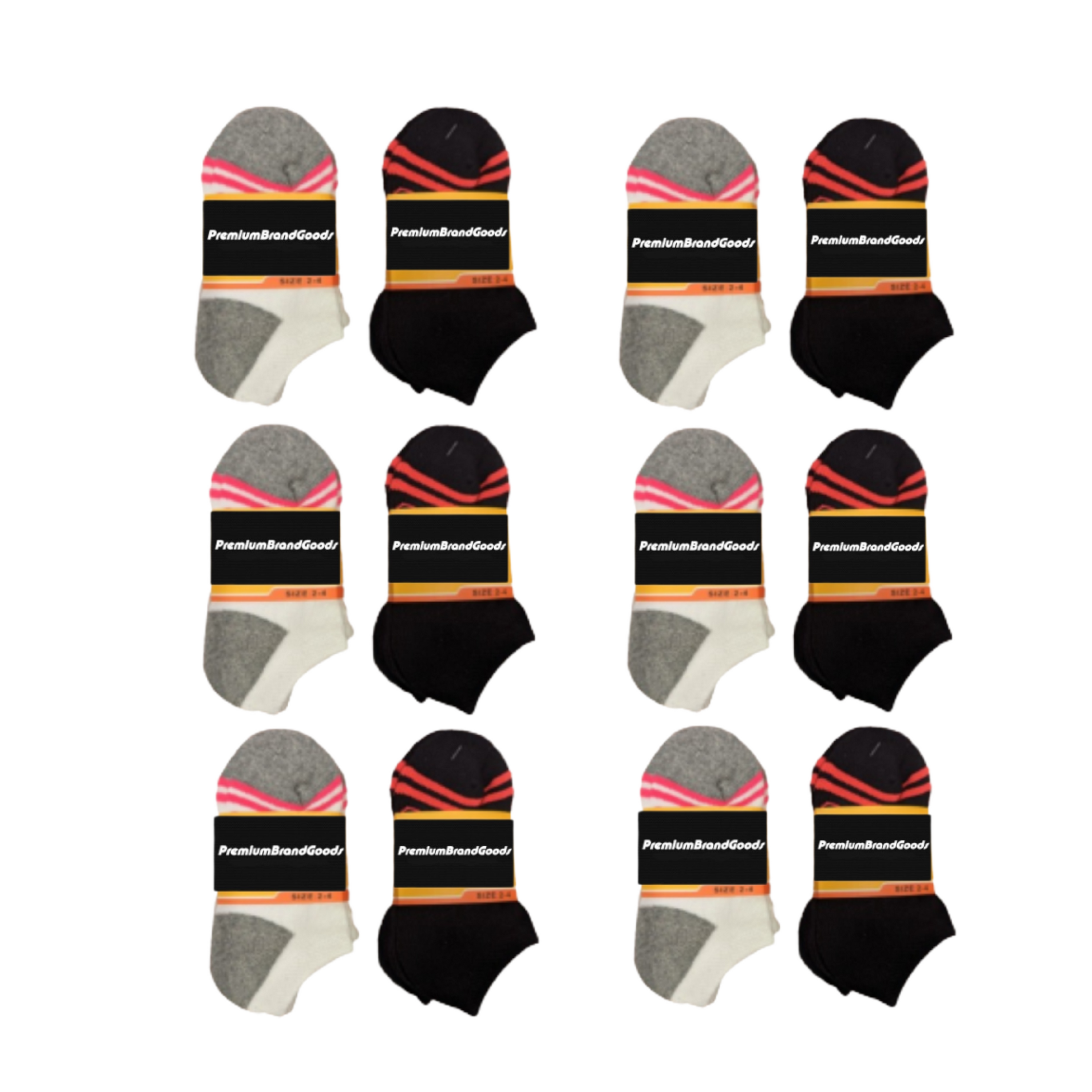 Chaussettes basses en coton mélangé pour enfants PBG, tailles 2 à 4, noir et blanc.