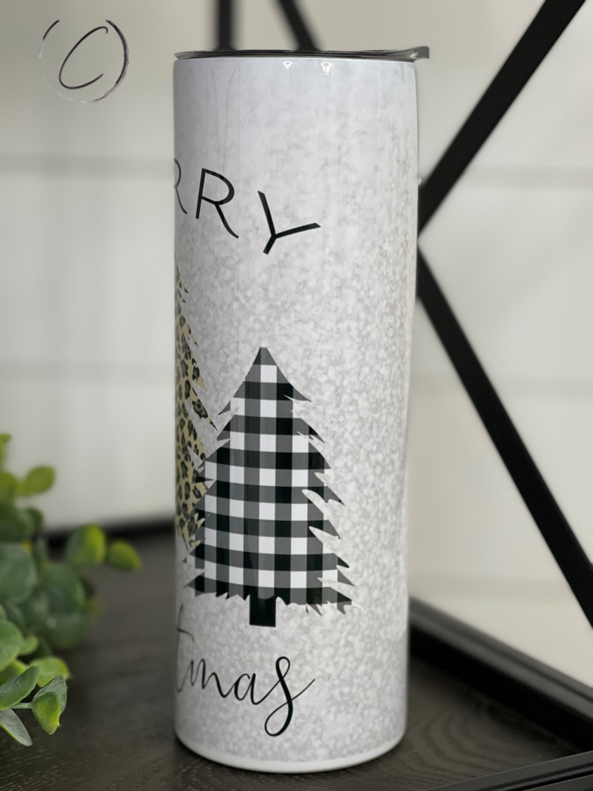 Vaso navideño con cuadros y leopardo