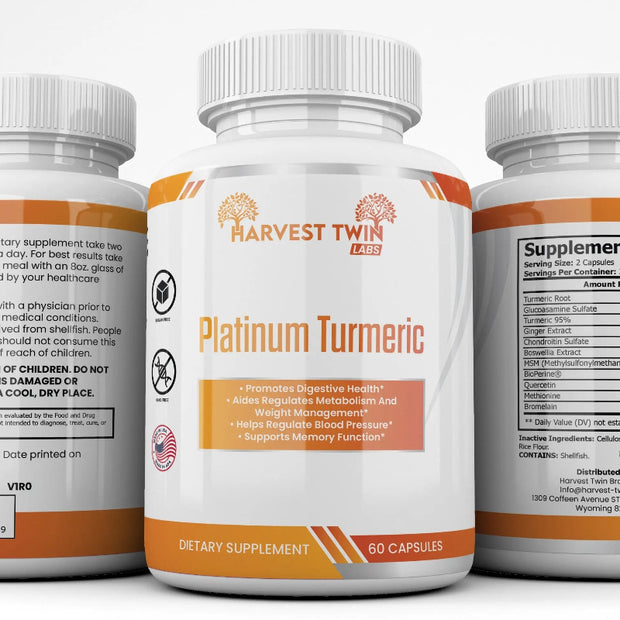 Harvest Twin Platinum Turmeric Capsules for Digestive Health & Memory Support - 60 Count