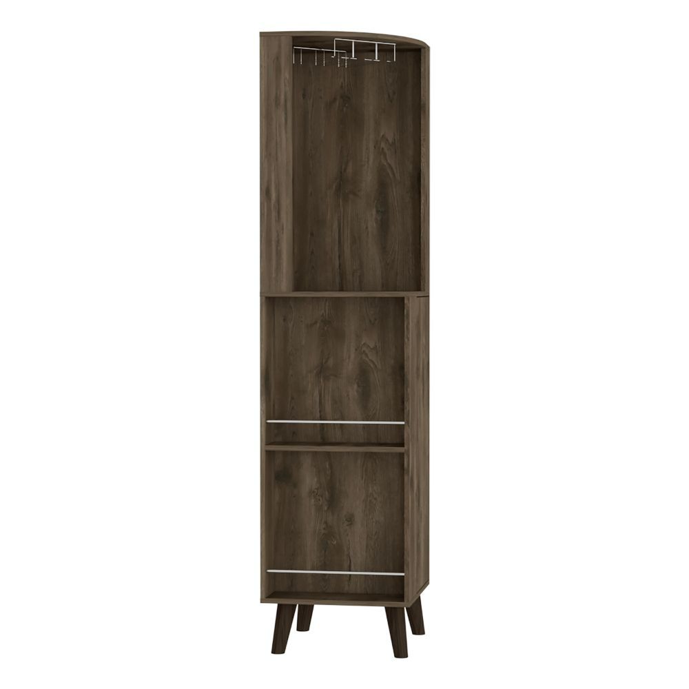 Dark Brown ,Corner Bar Cabinet Plex, Cup Rack, Two External Shelves