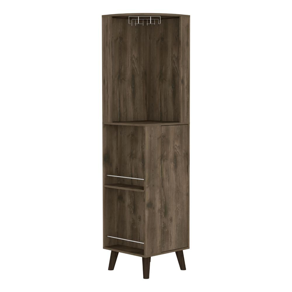 Dark Brown ,Corner Bar Cabinet Plex, Cup Rack, Two External Shelves