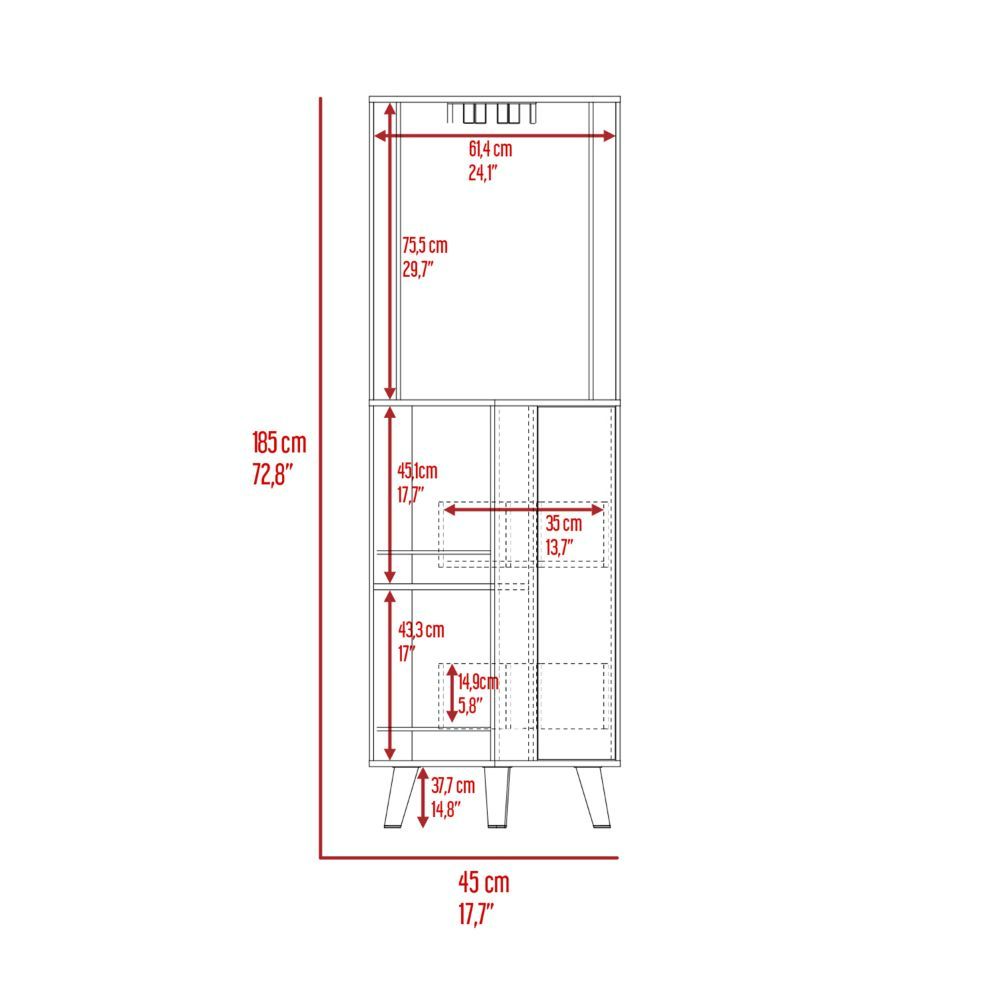 Dark Brown ,Corner Bar Cabinet Plex, Cup Rack, Two External Shelves