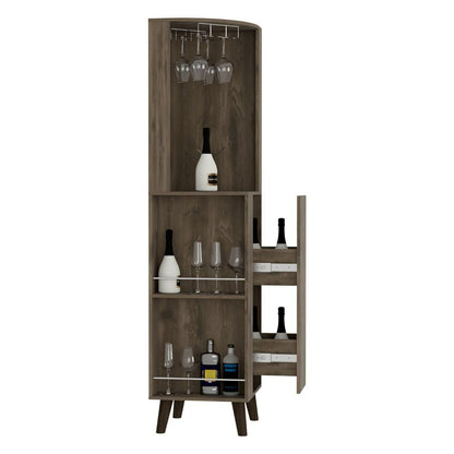 Dark Brown ,Corner Bar Cabinet Plex, Cup Rack, Two External Shelves