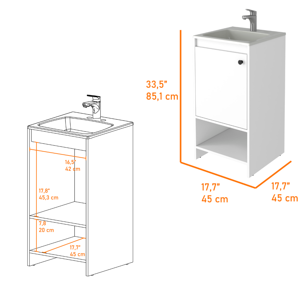 Bathroom, Single Door Cabinet, Two Shelves, White Finish