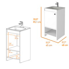 Mueble de baño de una puerta con dos estantes y acabado blanco