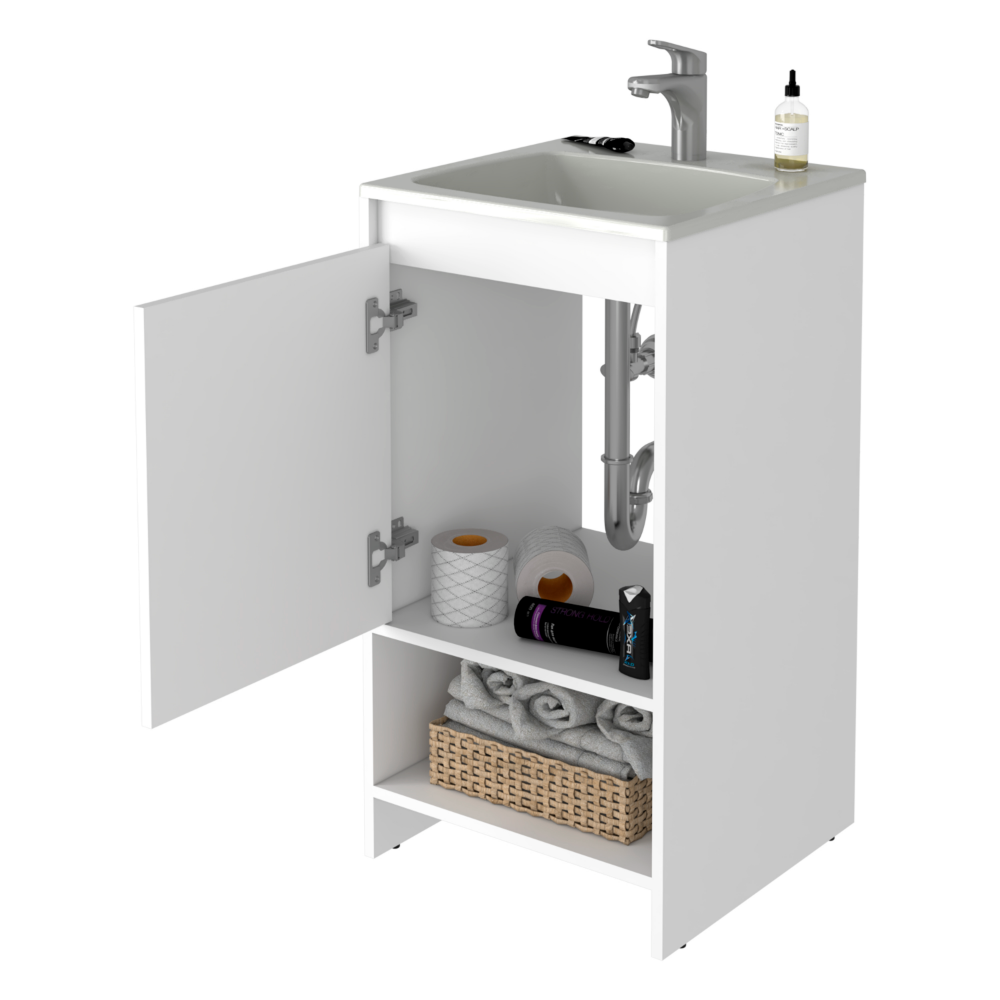 Bathroom, Single Door Cabinet, Two Shelves, White Finish