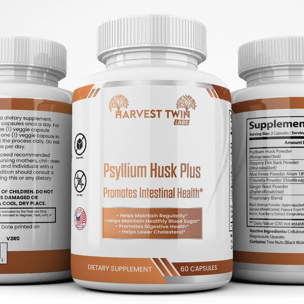 Harvest Twin Psyllium Husk Capsules for Intestinal Health - 60 Count