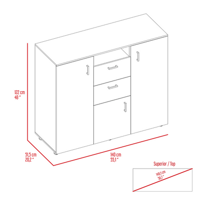 Double Door Cabinet Dresser, Two Drawers, Single Cabinet.