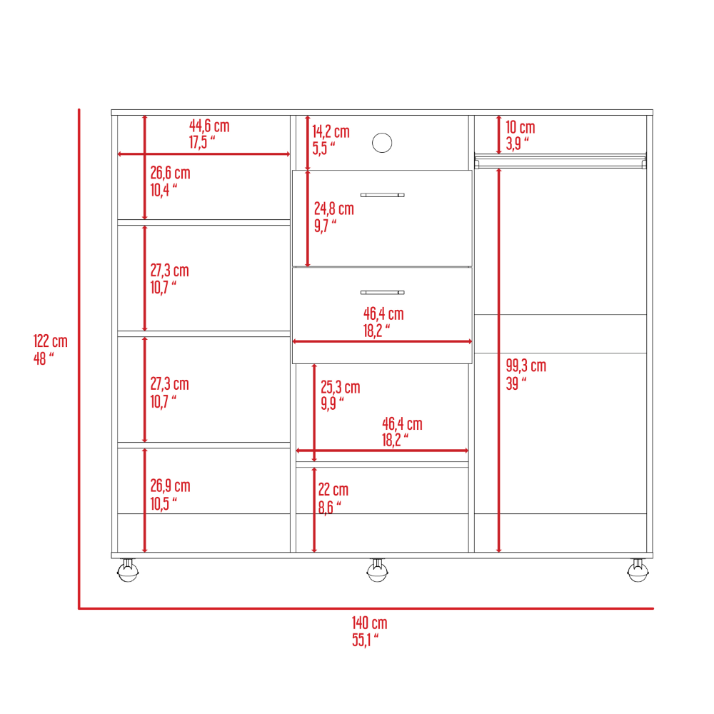 Double Door Cabinet Dresser, Two Drawers, Single Cabinet.