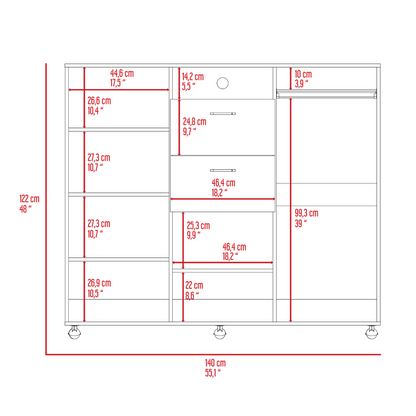 Double Door Cabinet Dresser, Two Drawers, Single Cabinet.