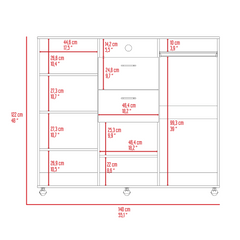 Double Door Cabinet Dresser Quizz, Two Drawers, Single Cabinet, Rod,