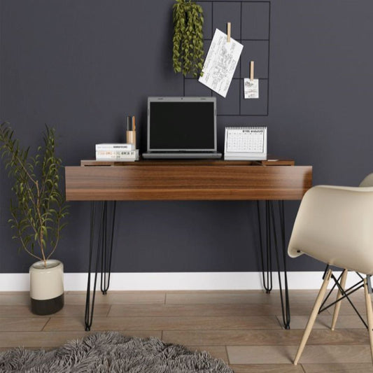 Drawer Desk, Four Legs, One Drawer, Mahogany Finish