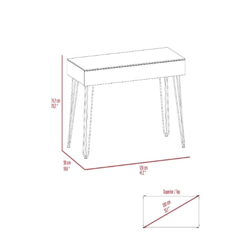 Drawer Desk, Four Legs, One Drawer, Mahogany Finish