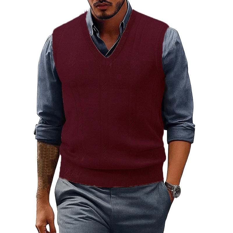 Men's V Neck Cable Knit Sweater Vest Sleeveless Lightweight Pullover