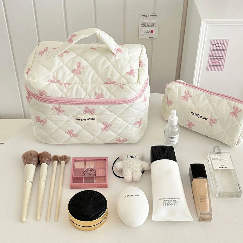 The Jolly House Quilted Cosmetic Bags Set – Pink and Blue Floral