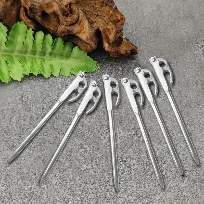 1/6/7-Piece Stainless Steel Multifunctional Camping Hammer and Tent Peg Set with Stake Puller
