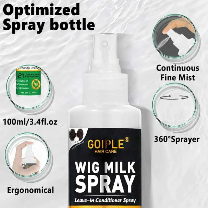 GOIPLE Wig Milk Spray 100ml Moisturizing Leave-In Conditioner Spray for Synthetic Hair Wigs