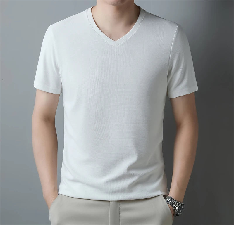 Men’s Solid V-Neck Short-Sleeve Casual T-Shirt – Multiple Colors