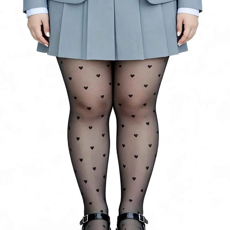 1 Piece Heart Print Black Sheer Pantyhose, Spring Summer Ultra-Thin Tights for Women, Sexy Slimming, Anti-Snag & Breathable, Int