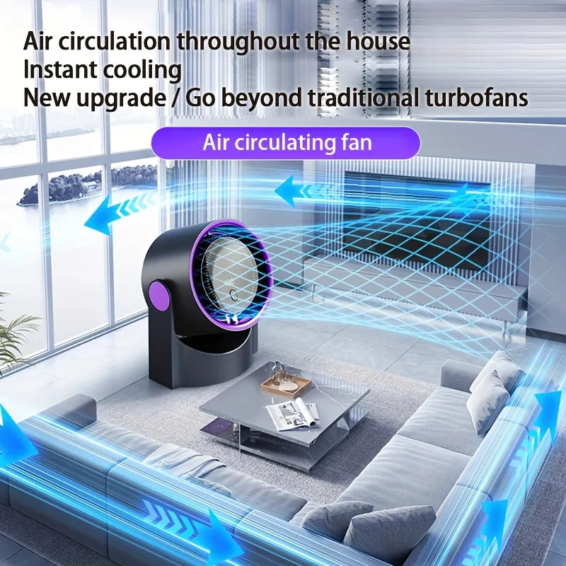 100-Speed Handheld Turbo Cooling Fan with Digital Display, Desktop Stand, Neck Strap & Type-C Charging