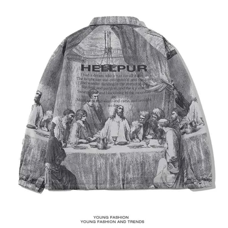 Autumn Men Jacket Oversized Painting Printing Couples Thin Casual Jackets Male Female Silk Vintage Clothing Man Coats Outerwear